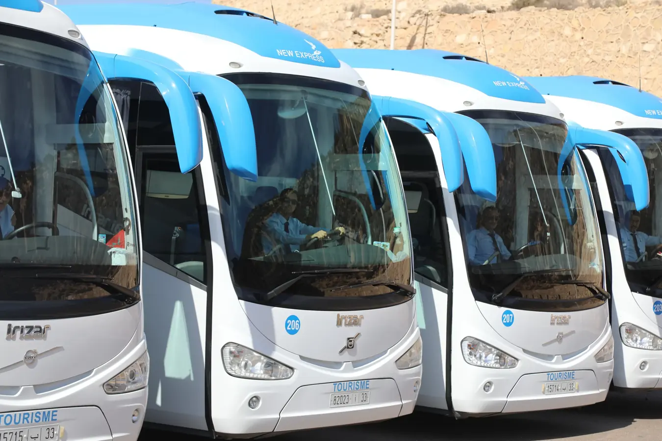 Fleet of intercity coaches for Morocco travel planning