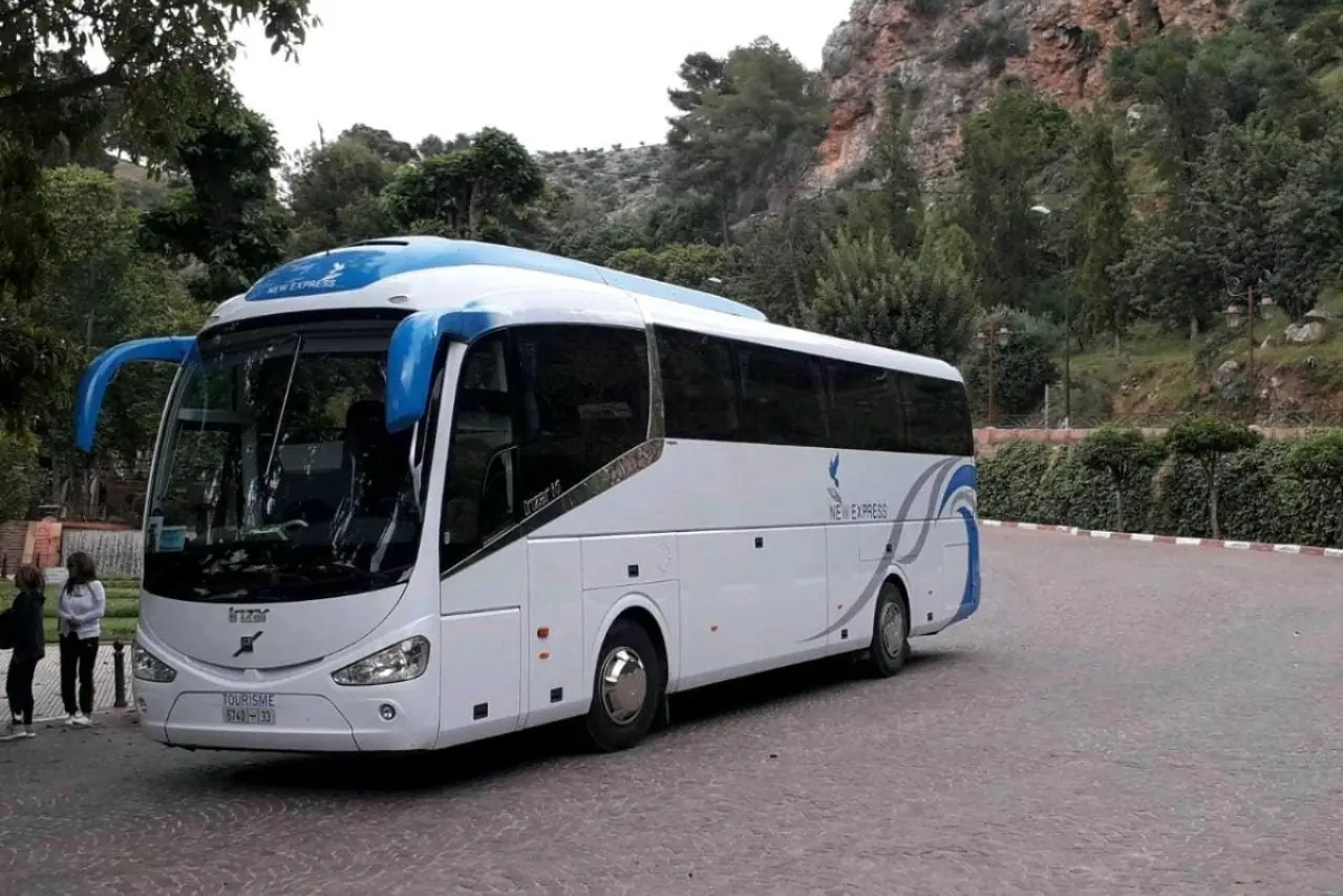 Long-distance coach used for Morocco bus travel planning